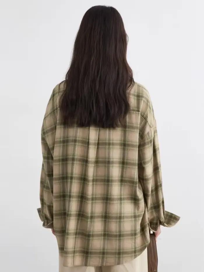 CHIC VEN femmes chemises ample décontracté nouveau ponçage chemise à carreaux à manches longues moye