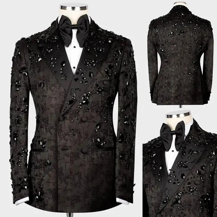 Costume moderne pour hommes, perles de cristal, 2 pièces, Blazer, pantalon, Double boutonnage, vêtem