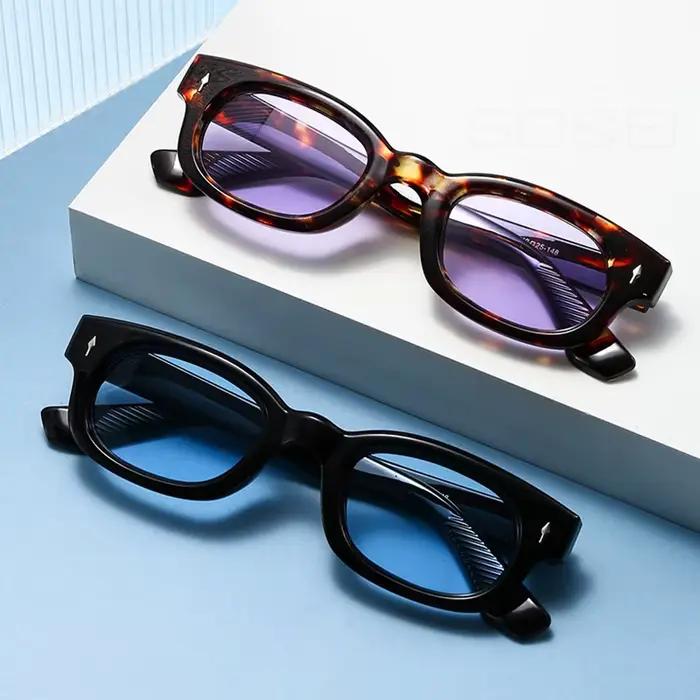 SO & EI rétro petit carré couleur bonbon lunettes de soleil femmes mode tendance Rivets hommes léopa