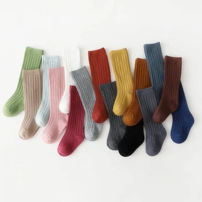 Chaussettes hautes et longues pour bébés garçons et filles, en coton, respirantes, à rayures, douces