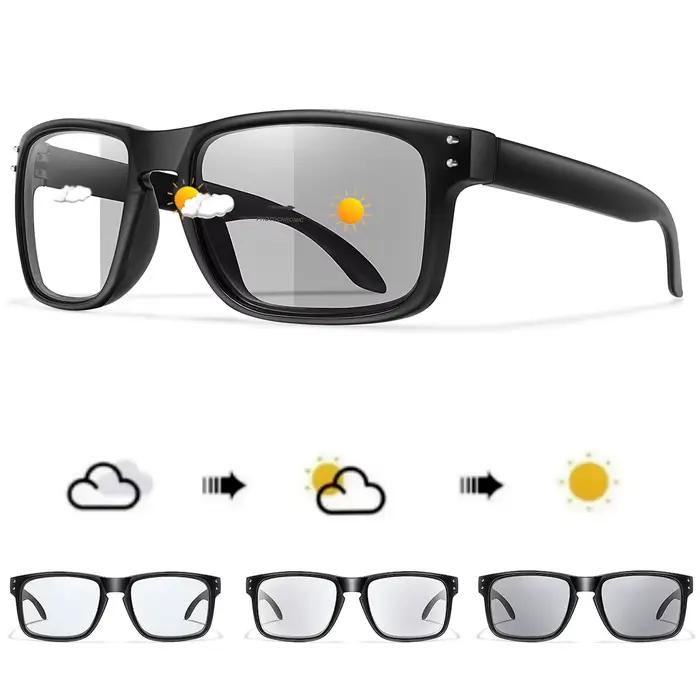 Lunettes de soleil photochromiques pour hommes et femmes, lunettes carrées classiques pour course en