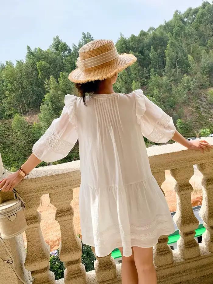 Pouvez-vous psyLady-Mini robe évidée à manches bouffantes pour femmes, robes blanches transparentes