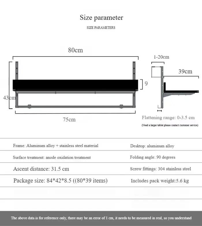 Table pliante en aluminium suspendue sur balustrade de balcon, imperméable et Protection UV, meubles