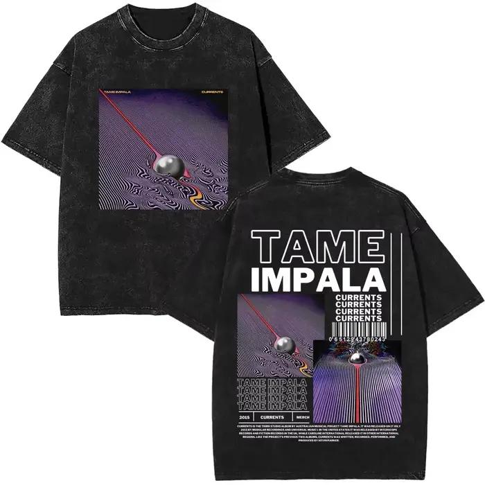 2025 lavé Vintage Tame Impala impression graphique T-shirts vêtements pour hommes Pop Rock groupe T-