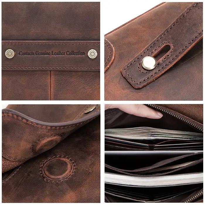 CONTACT'S hommes pochettes grande capacité hommes portefeuilles Crazy Horse cuir Long sac à main mâl