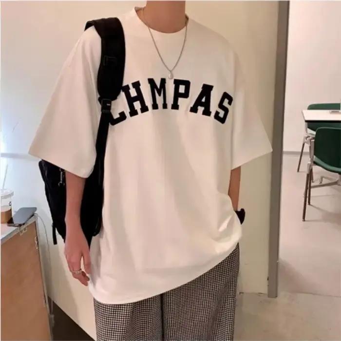 M-8XL hommes surdimensionné mode coréenne ample américain Vintage lettre imprimer à manches courtes