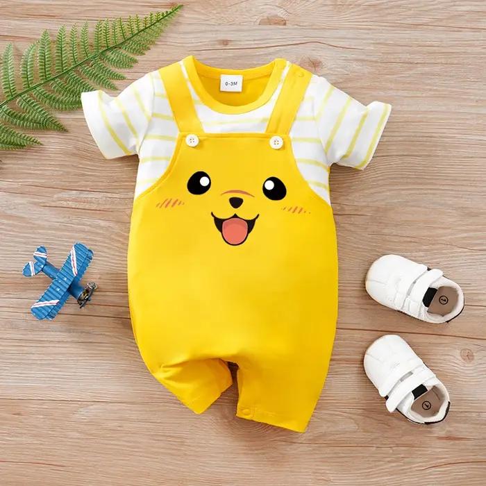 Vêtements pour nouveau-né, Animal-YellowDogPrint, combinaison pour nourrissons, manches courtes, pyj