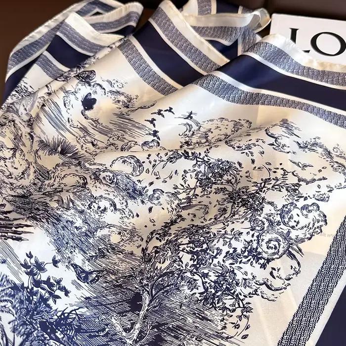 Foulard carré imprimé végétal en soie simulée pour femme élégante et polyvalent pour diverses occasions