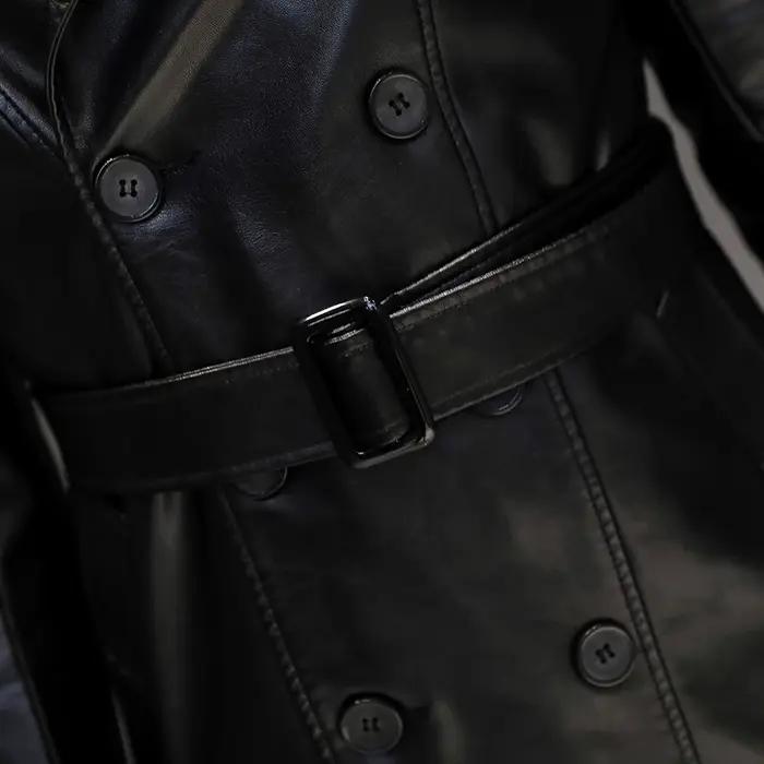 Mauroicardi automne noir Faux cuir Trench manteau hommes à manches longues ceinture Double boutonnag