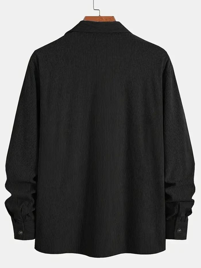 Chemise à manches longues en velours côtelé pour homme, col rabattu, poche poitrine, style décontrac