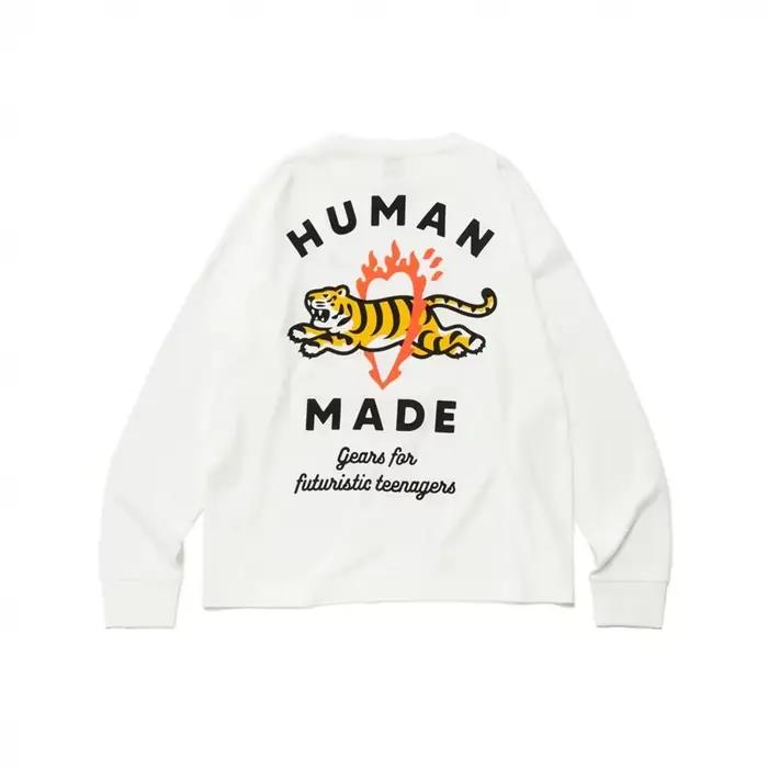 T-shirt à manches longues avec imprimé Tigre enflammé de HUMAN MADE, style rétro japonais, unisexe,