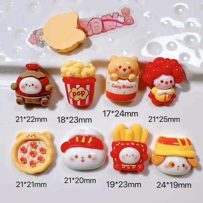 10 pièces dessin animé Pizza lapin frites Flatback résine Cabochon Scrapbooking téléphone accessoire