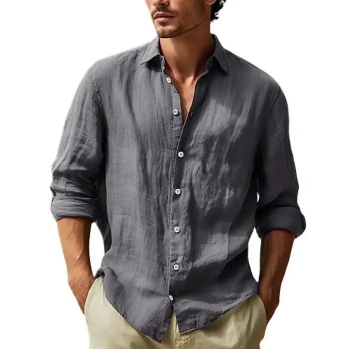 Chemise décontractée en pur coton à manches longues pour hommes, couleur unie, quatre saisons, pour