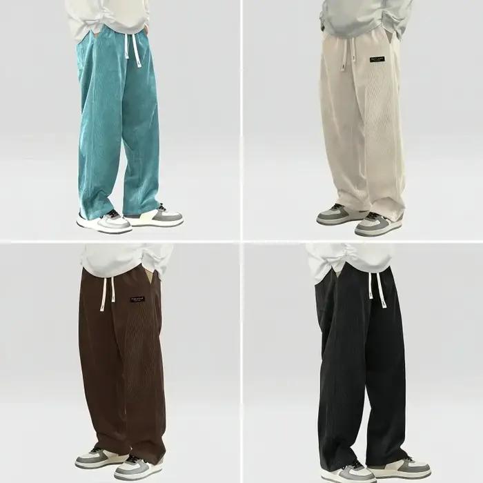 Nouveauté 2026 Pantalon décontracté en velours côtelé pour homme, coupe ample et droite, style stree