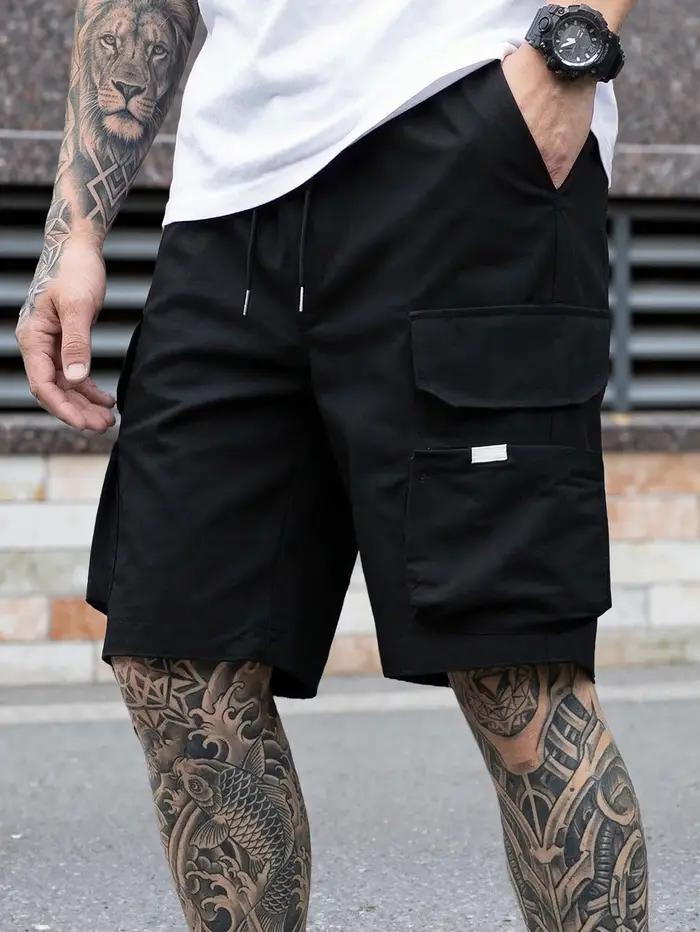 Shorts de travail à cordon de serrage pour hommes, style streetwear, shorts cargo avec grandes poche