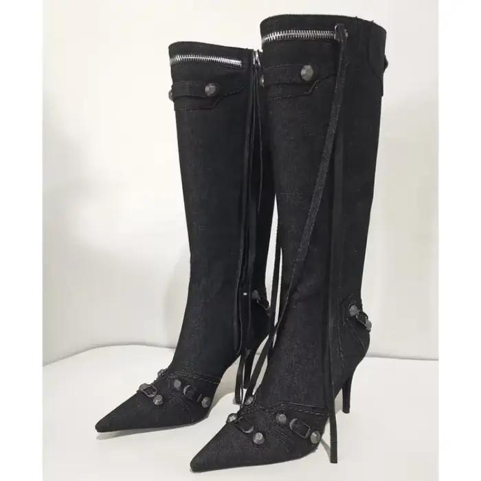 Nouvelles Bottes Hautes à Talon Fin et Rivets, Modèle 2026, pour Femmes, Pointues, Tailles 34-43, Bo