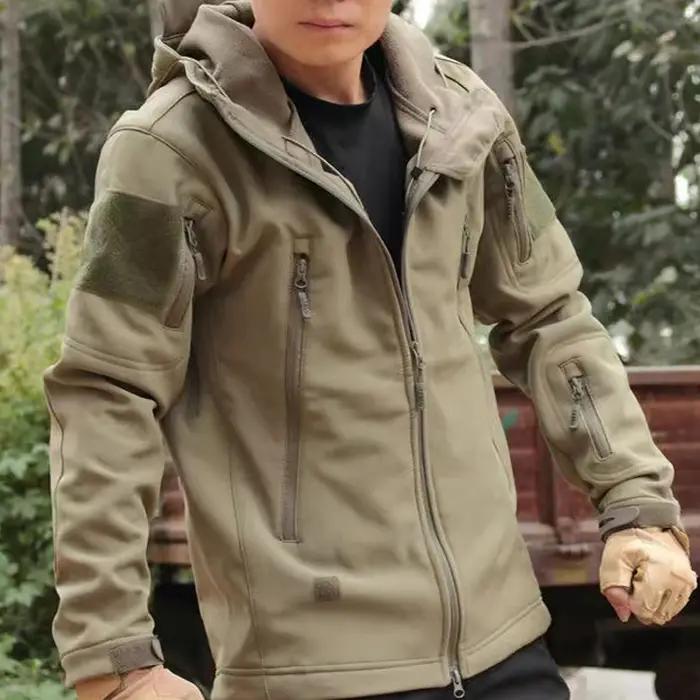 Veste de randonnée en polaire pour homme, style cargo, automne-hiver, effet peau de requin, tactique