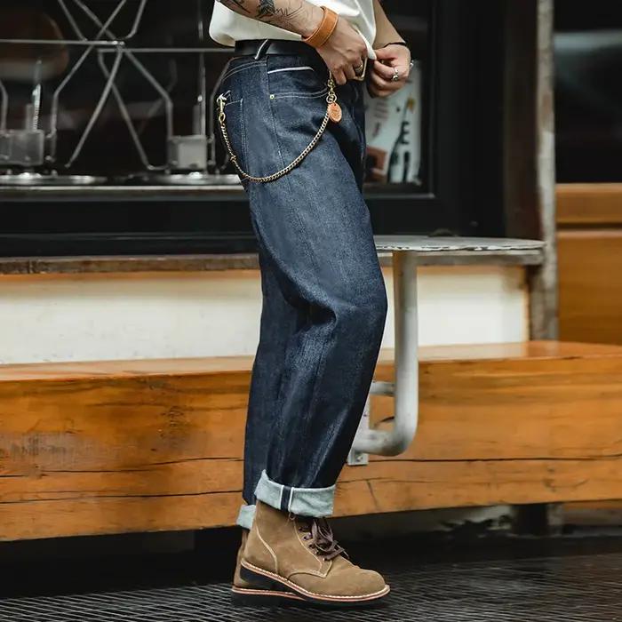 Maden-Jean Vintage en Denim Brut pour Homme, Pantalon Cargo à Lisière, Coupe Droite, FJ13.5 OZ, Tail