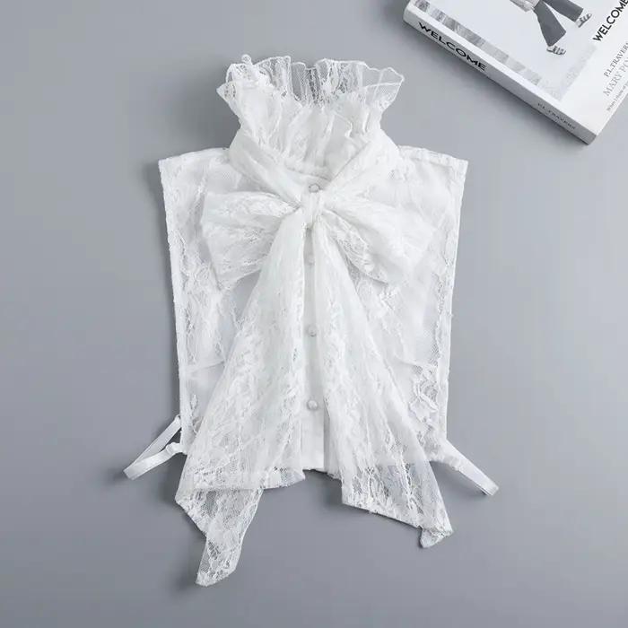 Faux col décoratif avec nœuds à volants pour femmes et filles, pull détachable, demi-chemise, col ha