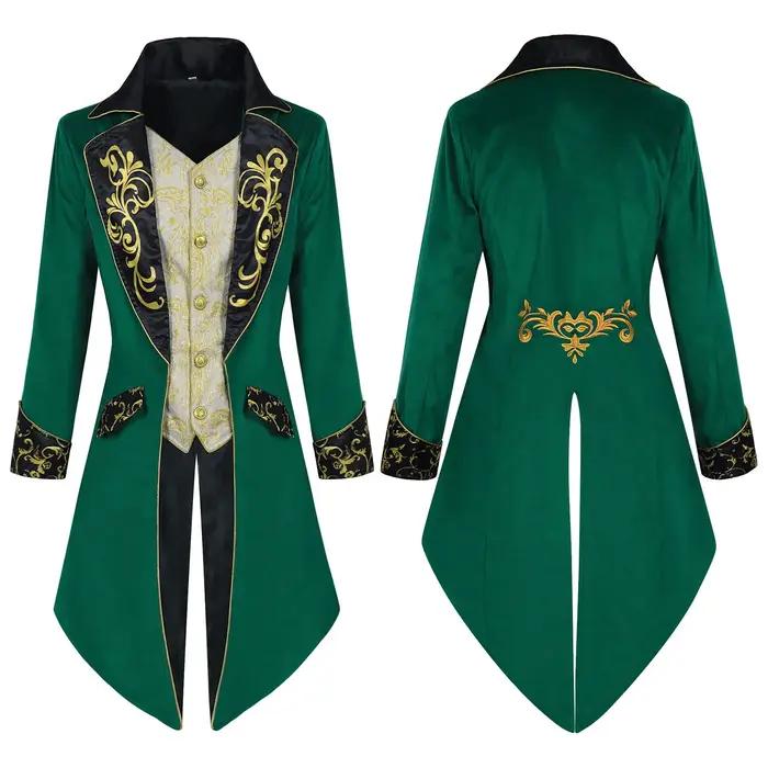 Vestes médiévales steampunk pour hommes européens et américains avec frac brodé, parfaites pour les