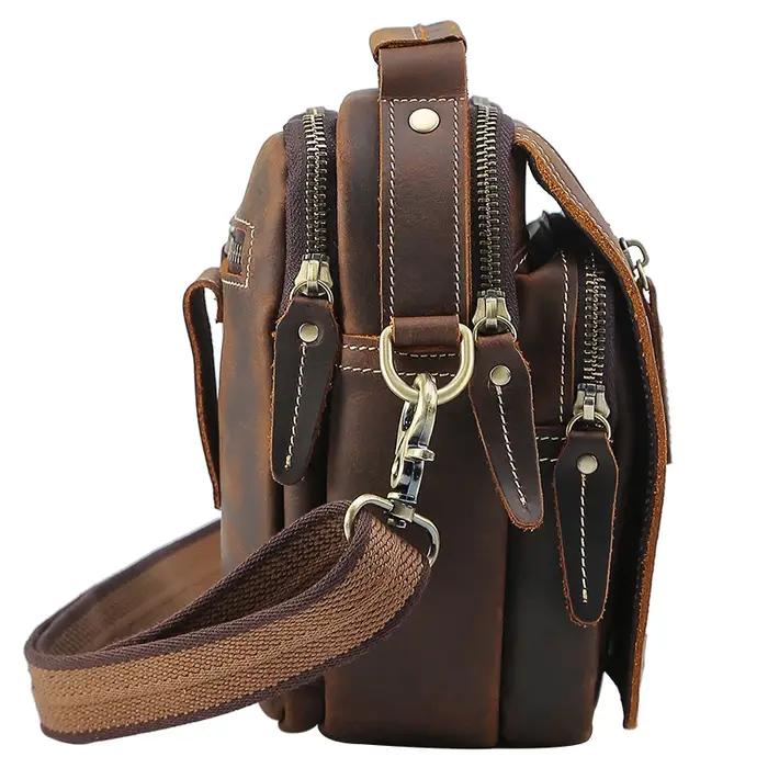 100% sacs de messager en cuir véritable rétro en cuir de vache homme sac corssbody poignées multifon