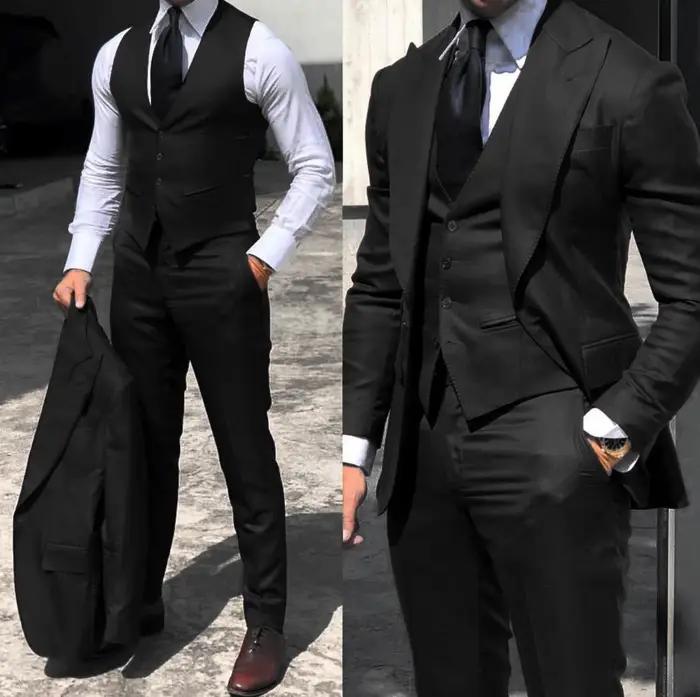 Costumes de smoking de mariage chic pour hommes, coupe cintrée, costume 3 pièces pour garçons d'honn