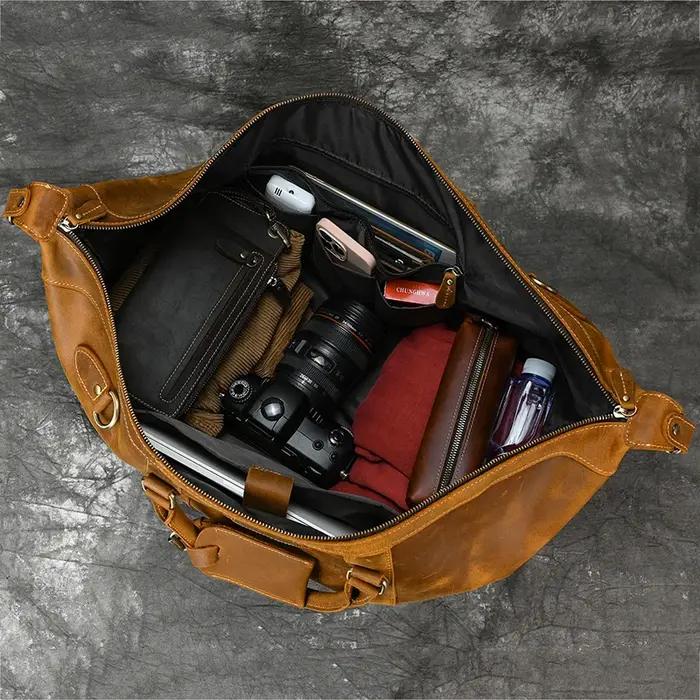 Sacs de voyage en cuir de cheval pour hommes, grand sac à main avec rivet, sac polochon en cuir de v