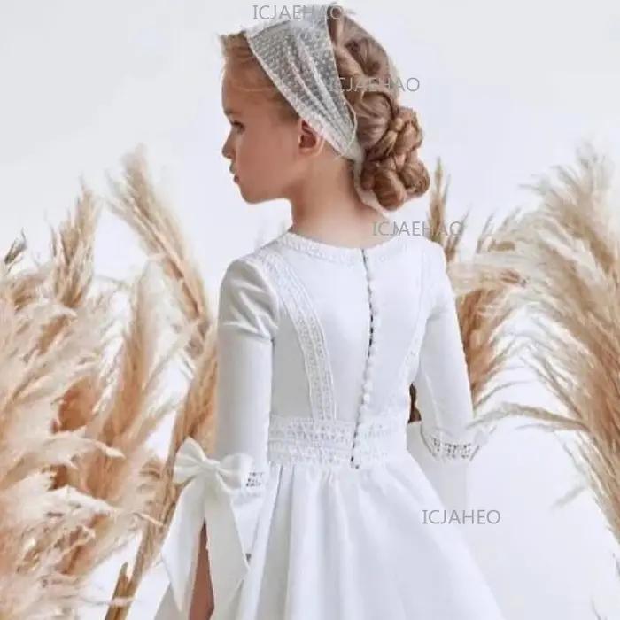 Nouvelle Robe de Cérémonie 2026 pour Enfants à Manches Courtes avec Nœud, Tenue de Fête d'Anniversai