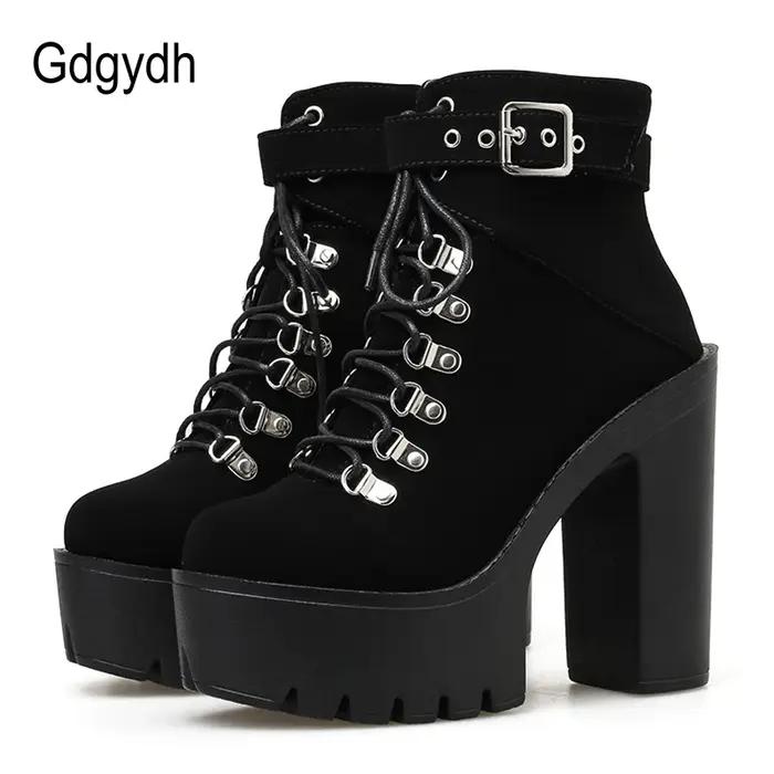Gdgydh à lacets femmes bottes plate-forme boucle botte Cosplay chaussures talon épais automne bottes