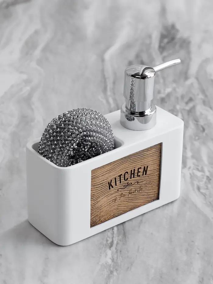 Distributeur de savon de cuisine avec porte-éponge, distributeur de savon liquide pour les mains et