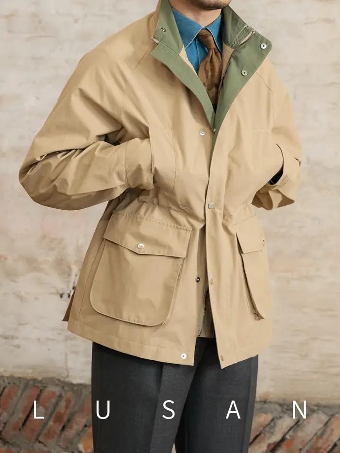 Gentry multi-poches cordon taille rétro veste de chasse M65 col décontracté veste à la mode hommes