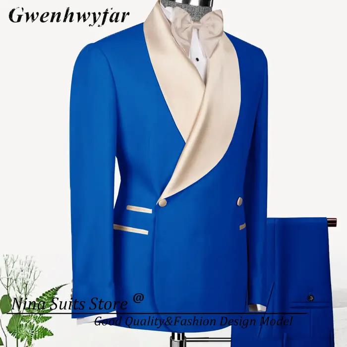Nina Store – costumes à Double boutonnage pour hommes, Blazer bleu marine, pantalon formel à revers