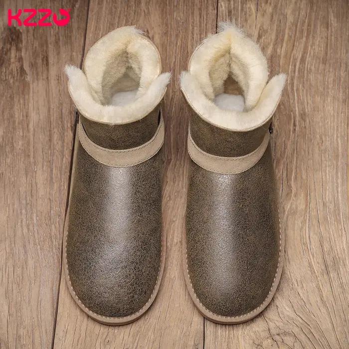 KZZO-Bottes de neige australiennes imperméables pour hommes, cuir de mouton, fourrure naturelle, dou