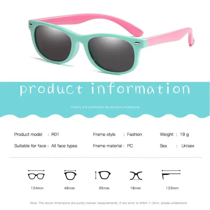 Lunettes de soleil polarisées pour enfants TR90, monture en Gel de Silicone, carrées classiques, pou