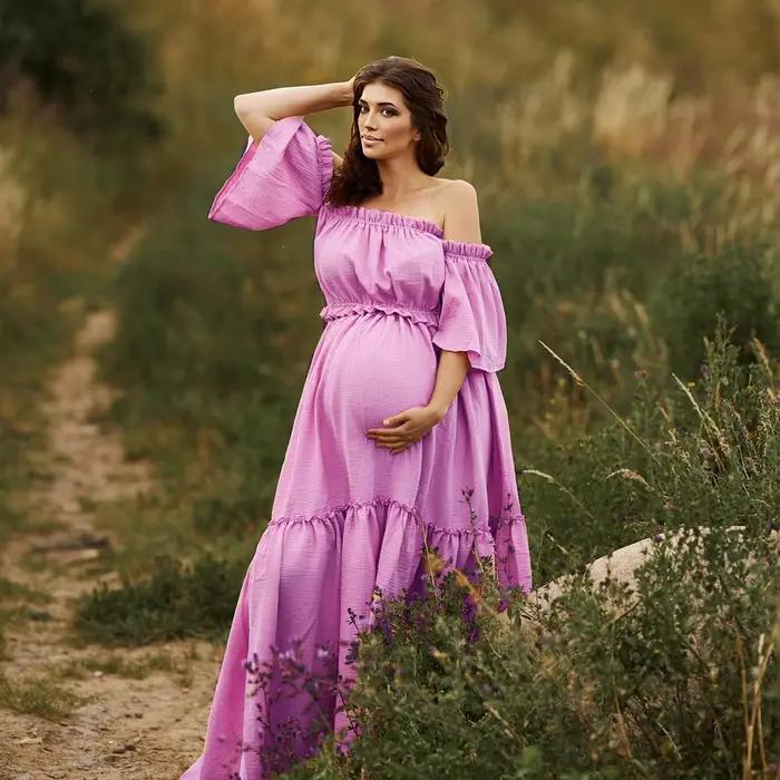 Robe Boho en lin et coton pour femmes, vêtements de maternité confortables, Vintage, manches courtes
