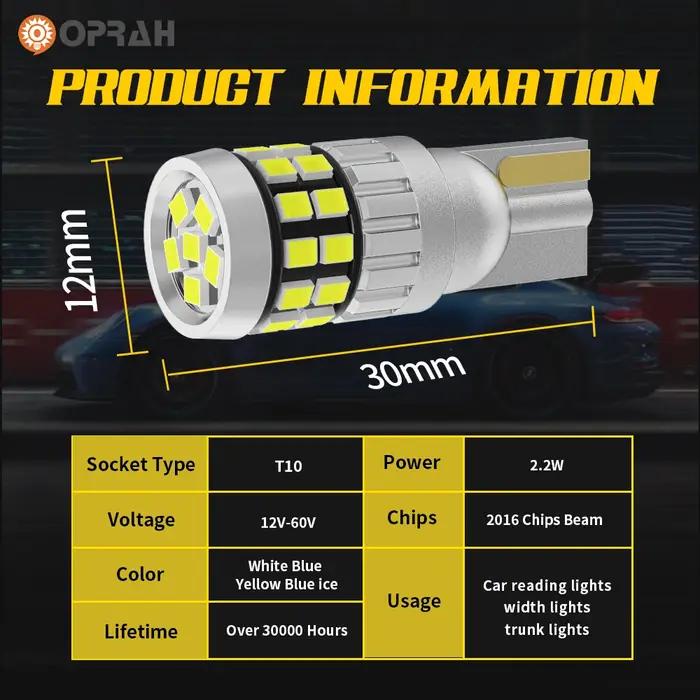 10 pièces 12V 24V LED T10 W5W 194 168 voiture camion feux de signalisation Canbus 2016SMD pas d'erre