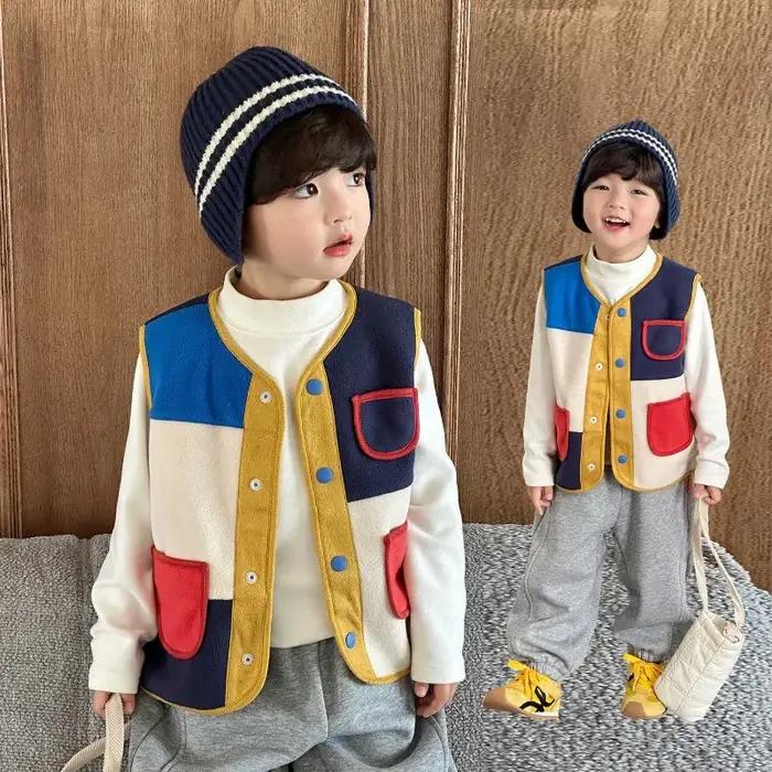 Gilet polaire pour enfants, Patchwork coloré, isolation thermique, chaud, pour garçons, nouvelle col