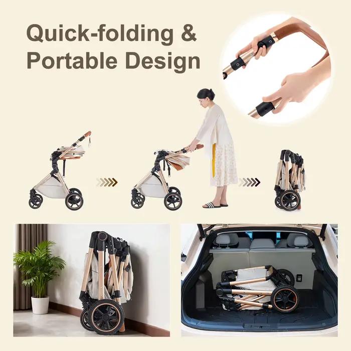 Poussette de luxe 3 en 1, portable, pliable, pour nouveau-né, avec poignée réglable, possibilité d'a