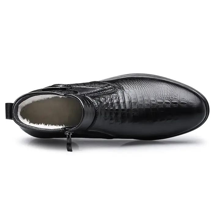 Bottes d'affaires en cuir de vache de qualité pour hommes, bottines de neige chaudes en fourrure, mo