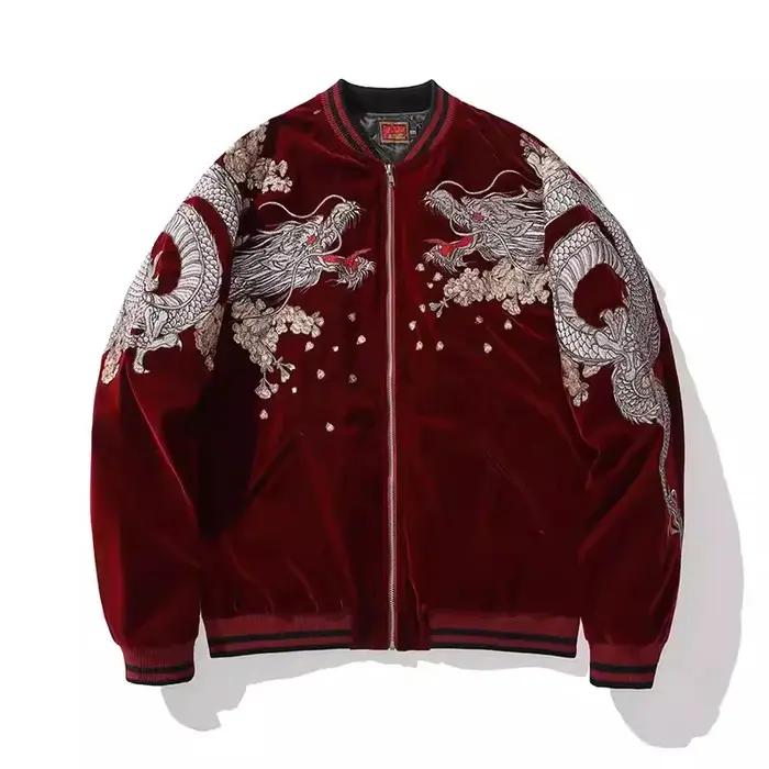 Garçon hommes Sukajan Souvenir vestes enroulé Dragon pivoine brodé manteaux amples Hip Hop Streetwea
