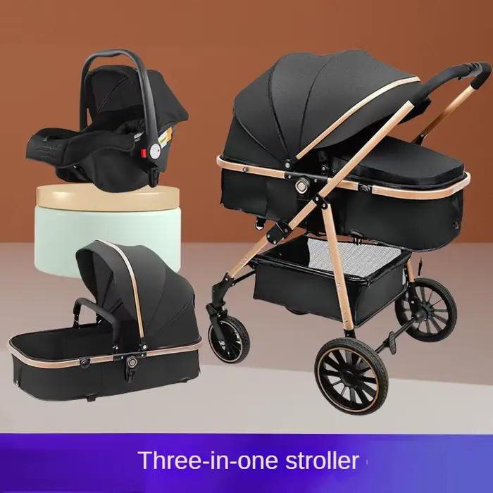 Poussette bébé 3 en 1, grande roue, paysage haut, peut s'asseoir et s'allonger, poussette de voyage bidirectionnelle avec bébé de 0 à 4 ans