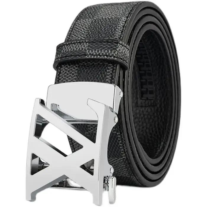 Ceinture à boucle automatique pour hommes avec sangle à motif à carreaux, adaptée aux occasions déco