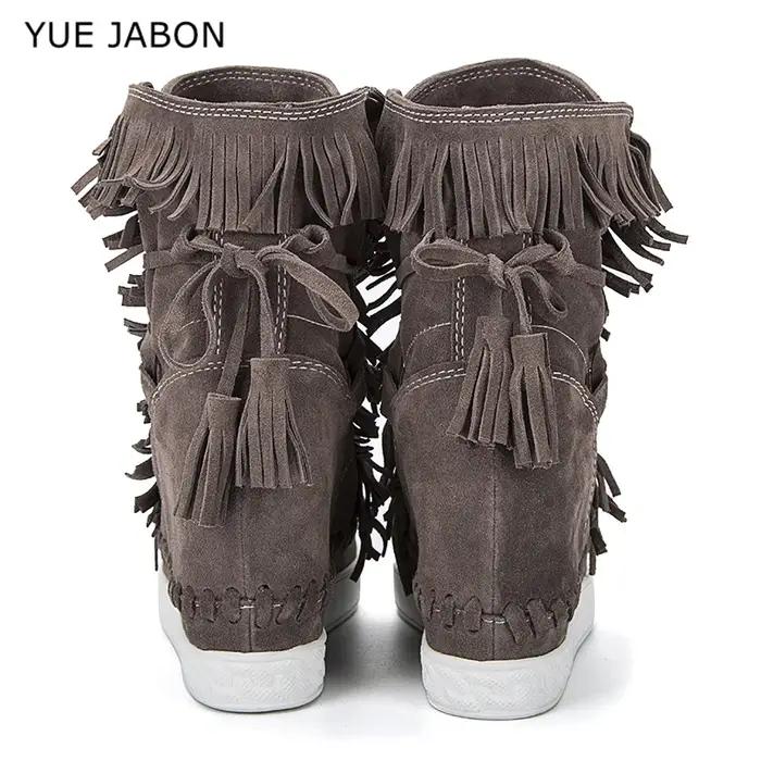 Bottes de rinçage en daim pour femmes, cuir véritable, haut, pompon, dames, recommande d'augmenter l