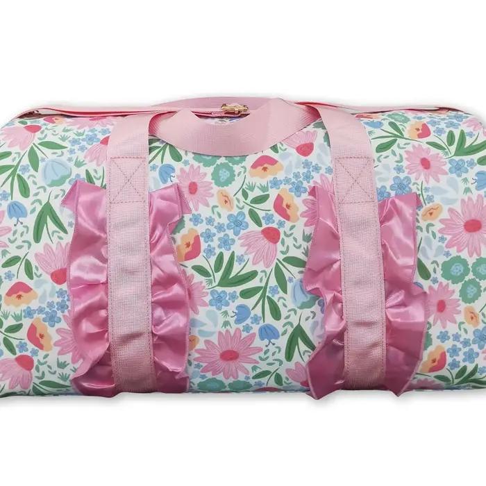 Sac de voyage rose à volants et motifs floraux pour femme adulte