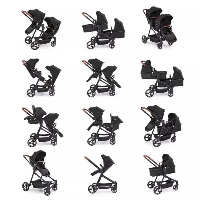 Poussette double 3 en 1 avec sièges auto et option avion - Légère et pliable pour bébés