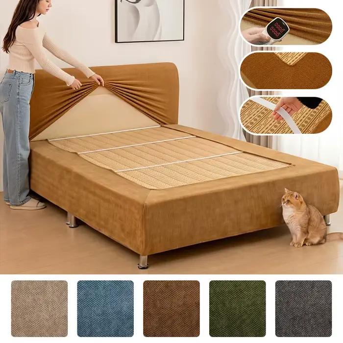 Housse de tête de lit et cadre de lit en tissu chenille résistante aux rayures et griffures pour animaux de compagnie amovible et lavable pour femmes et hommes occasions spéciales