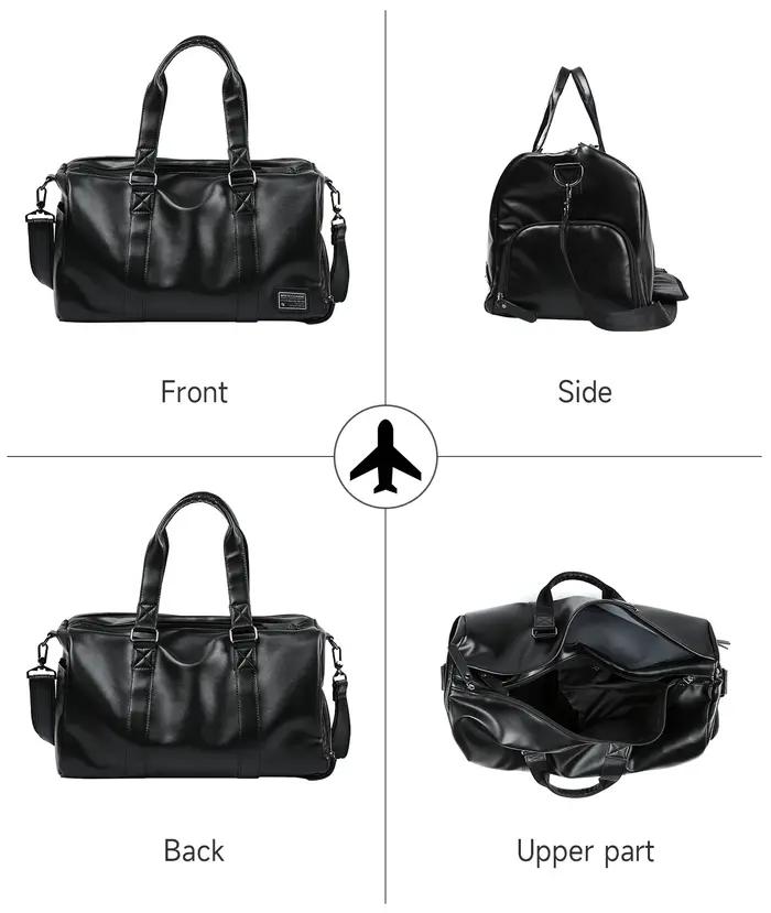 MATE ELAN Sac polochon de voyage en cuir pour hommes, sac étanche vintage avec pochette à chaussures