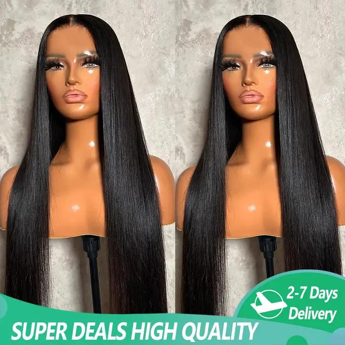 Sophia-Perruque Lace Closure Brésilienne Naturelle, Cheveux Lisses, Sans Colle, 4x4, 13x4, 13x6, Den