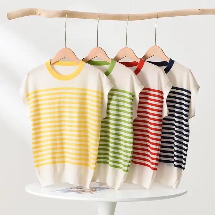 WinvyNee – vêtements d'été pour femmes, hauts sans manches en laine, col rond, t-shirts à demi-manch