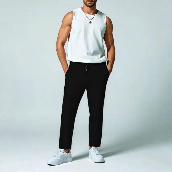 Pantalon gaufré élégant pour hommes – Coupe ajustée de sport décontracté avec cordon de serrage régl